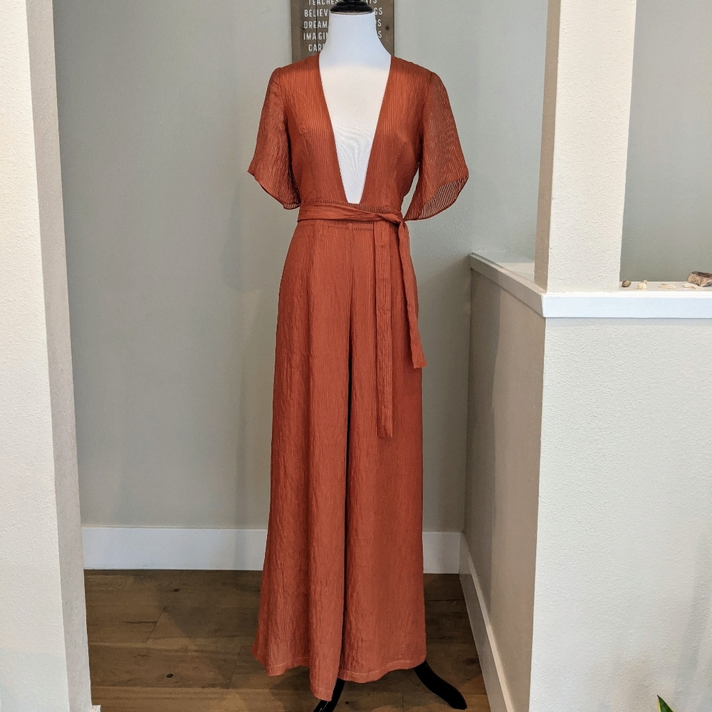 Autumn striped color long jumpsuit